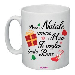 Tazza in ceramica con frase: buon natale amica mia. ti voglio beneM 8x10