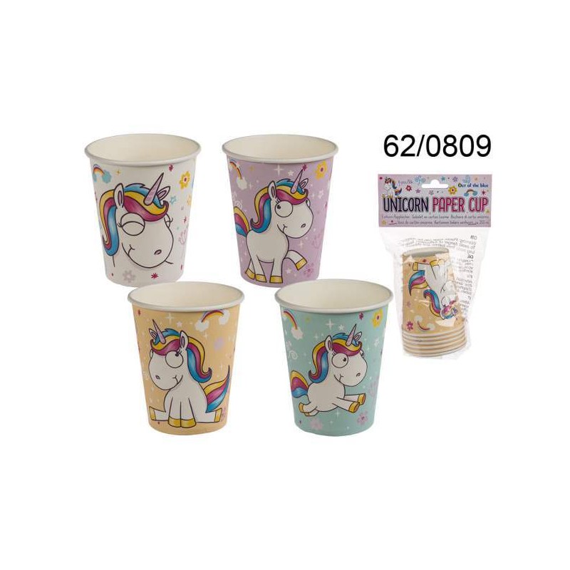 Bicchiere di carta da party, Unicorno comic, per ca. 250 ml, 4 ass., 6 pz. in sacchetto di plastica