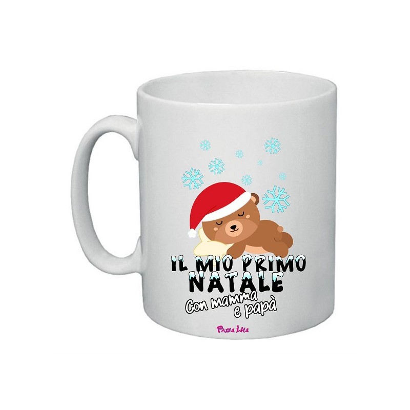 Tazza in ceramica con frase: il mio primo natale con mamma e papa'M 8x10