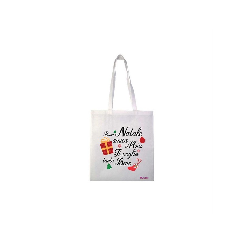 Borsa in poliestere con frase: Amica mia, buon natale.M 36x40