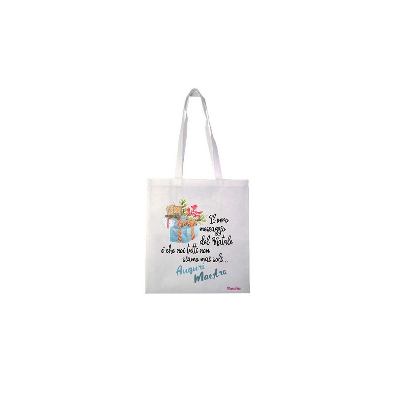 Borsa in poliestere con frase: auguri maestroM36x40