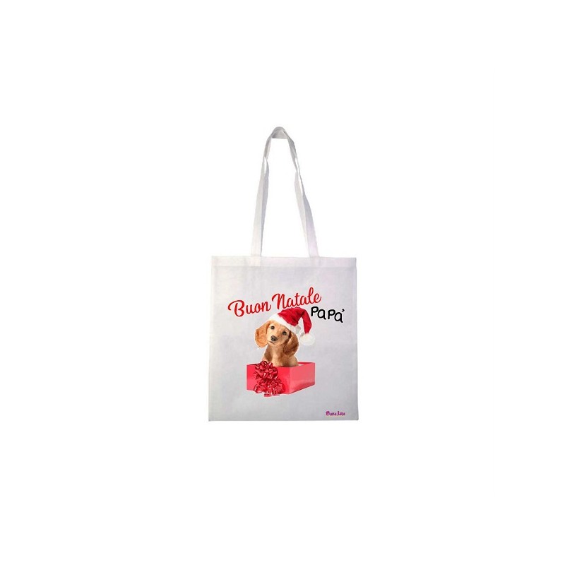 Borsa in poliestere con frase: buon natale papa'.M 36x40