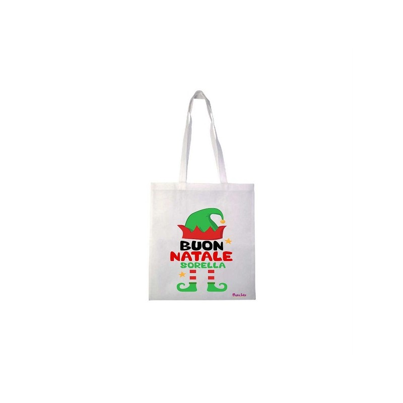 Borsa in poliestere con frase: buon natale sorellaM 36x40