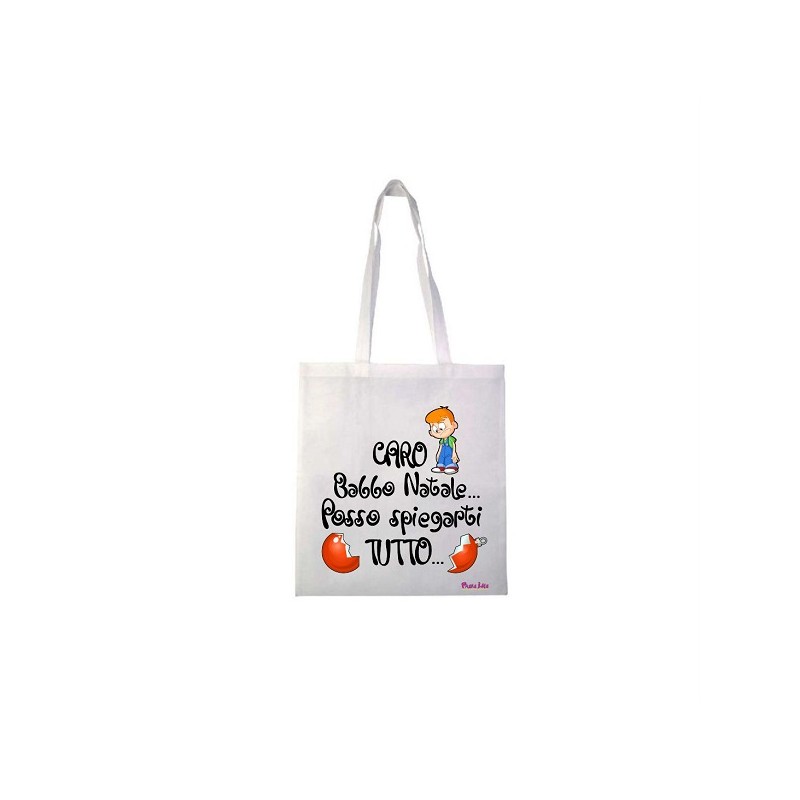 Borsa in poliestere con frase: Caro babbo natale...M 36x40