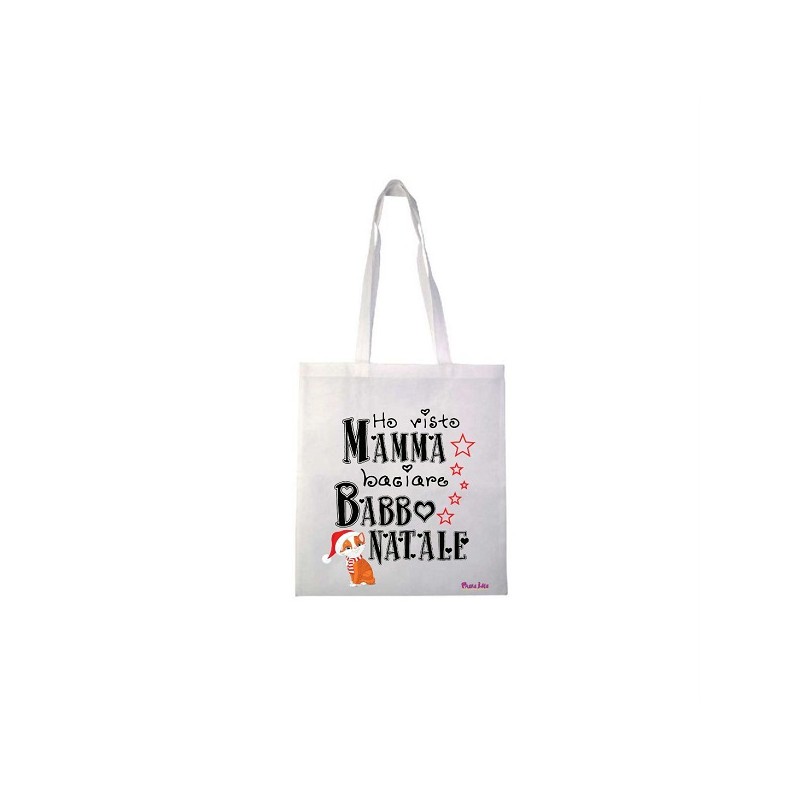 Borsa in poliestere con frase: ho visto mamma baciare babbo nataleM36x40