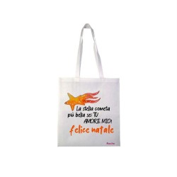 Borsa in poliestere con frase: la stella cometa piu' bella sei tu amore mio. felice nataleM 36x40