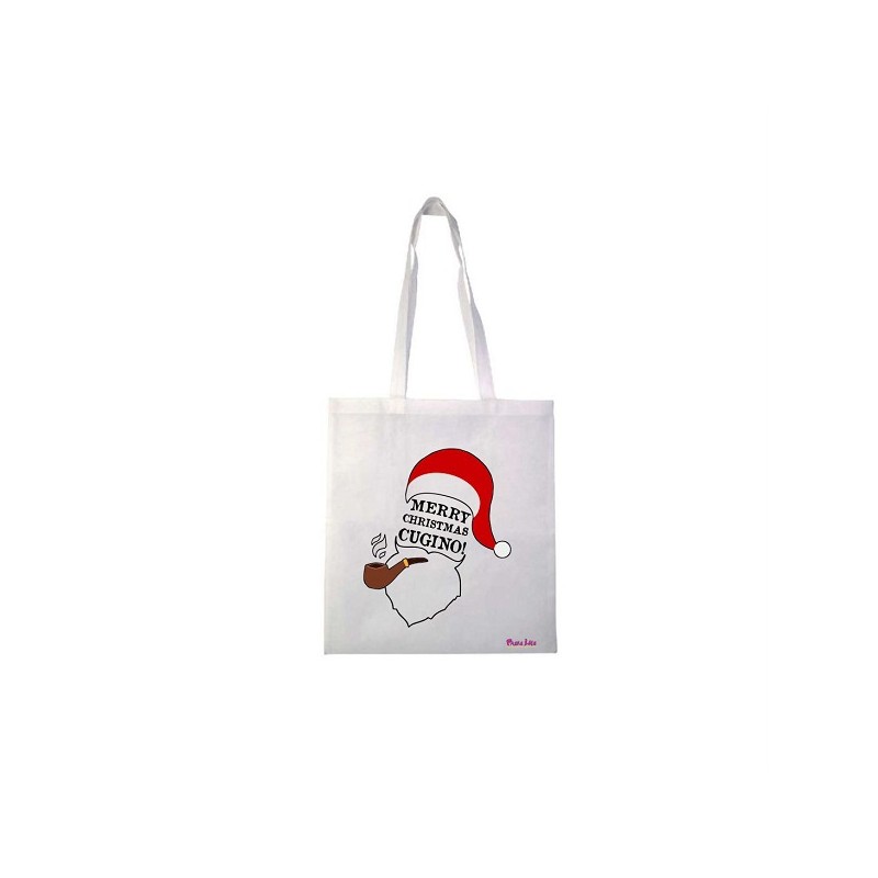 Borsa in poliestere con frase: merry christmas cuginoM36x40