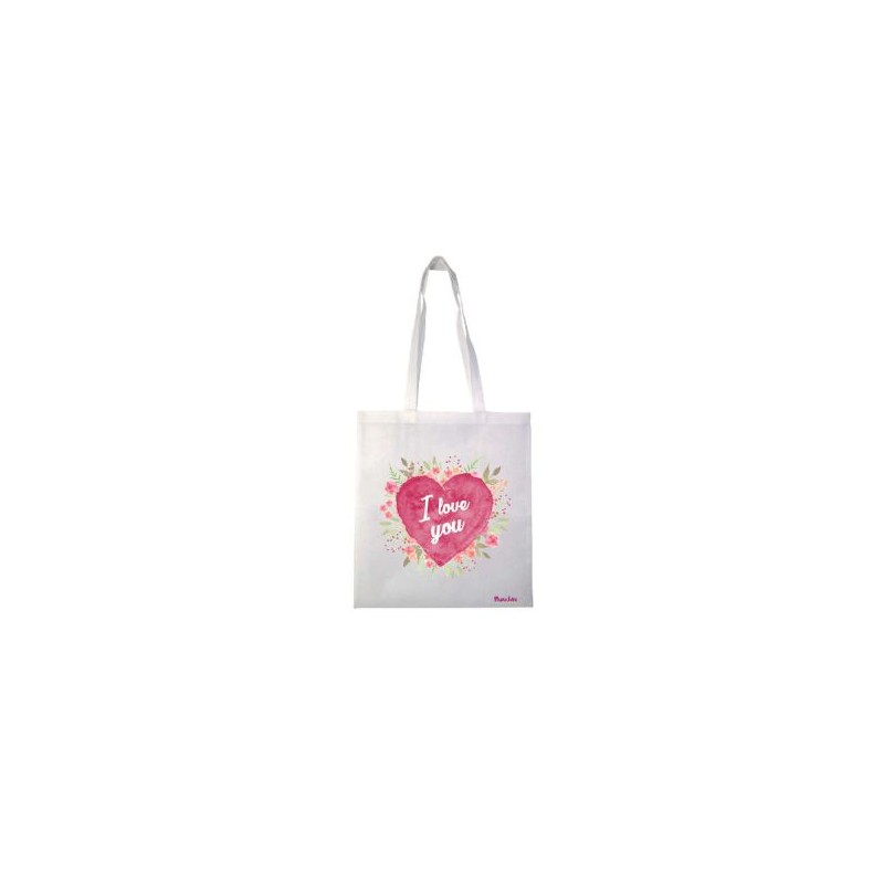 borsa shopping in tessuto san valentino con scritta i love you cm 36x40