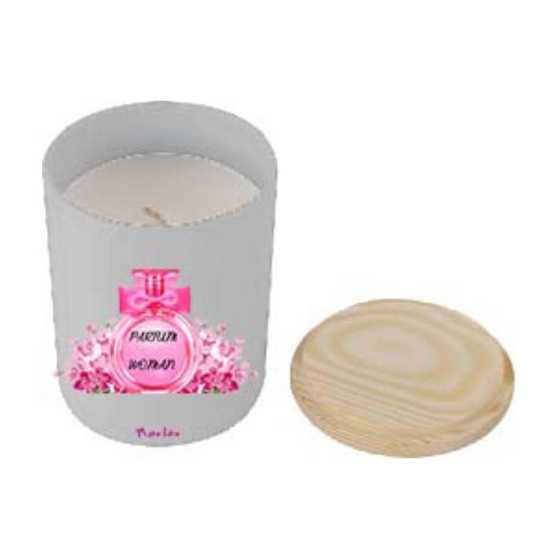 Candela alla vaniglia 7x8,5 con stampa parfum woman festa della donna