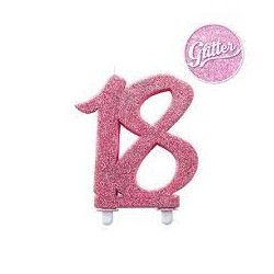 Candela compleanno  18 anni fucsia glitter cm 12