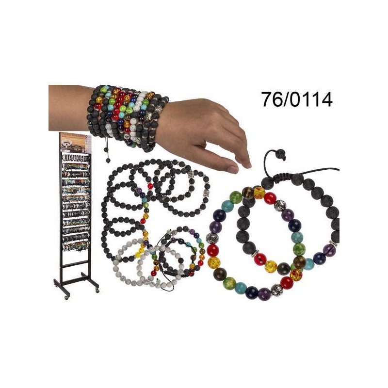  Braccialetto con perle di legno, Chakra, 15 ass., 360 pz. per display  euro a bracciale 2,50