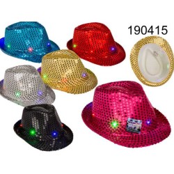 Cappello con paillettes e LED intermittente (pile incl.), 6 colori ass., 100% poliestere, ca. 58 cm,