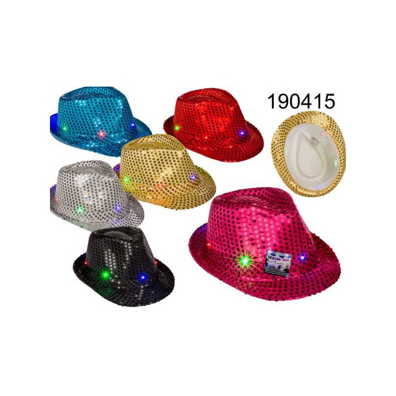 Cappello con paillettes e LED intermittente (pile incl.), 6 colori ass., 100% poliestere, ca. 58 cm,