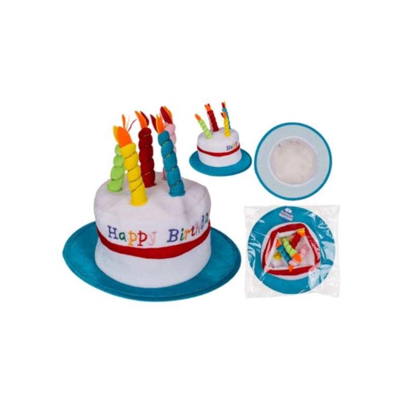 Cappello da compleanno in peluce con 5 candele,Happy Birthday, ca. 30 x 27 cm, in busta di plastica