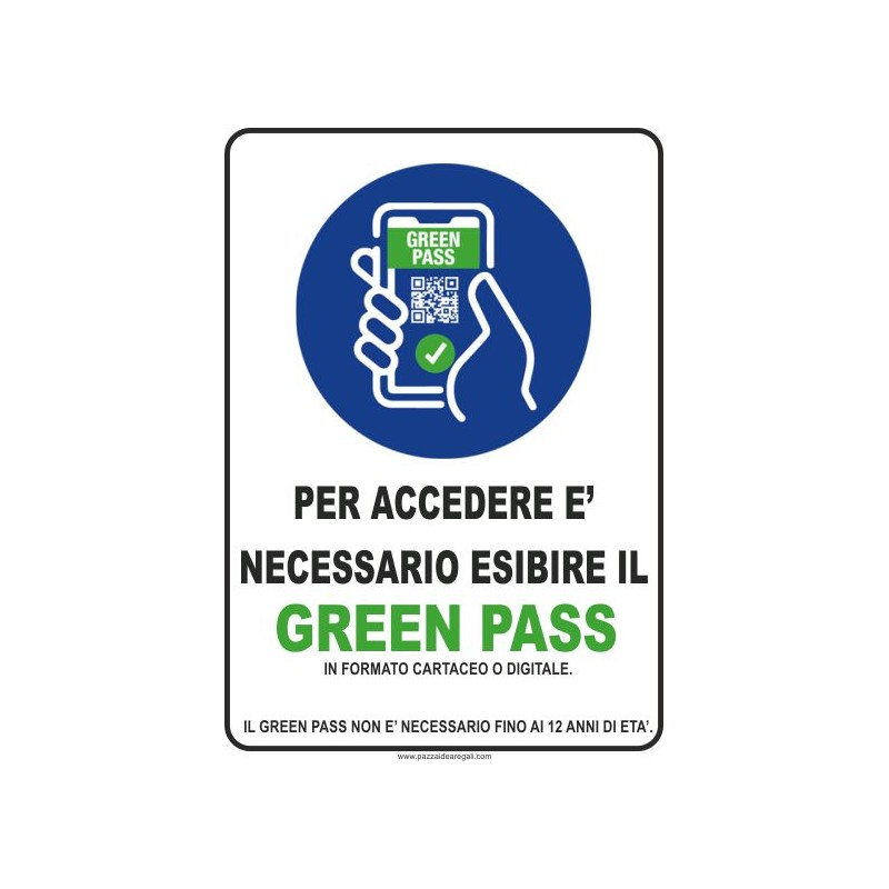 Cartello plastificato in pvc formato a4 con stampa per accedere e' necessario esibire il green pass