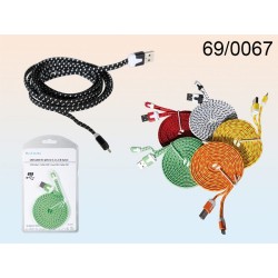 Cavo USB per iPhone 5, 5s, 6 & 6 Plus, L: 2 m, con giacca tessile, 6 colori ass., su blister da appendere,