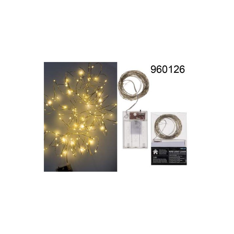  Ghirlanda in filo di metallo con 96 LED bianco caldo & timer, L: ca. 9,5 m, per 3 pile mignon (AA) in box PVCEAN 4029811405619