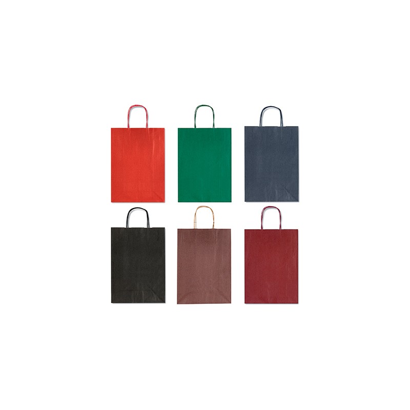 confezione 25 borsette shopper in carta colori assortiti cm 26x12x36