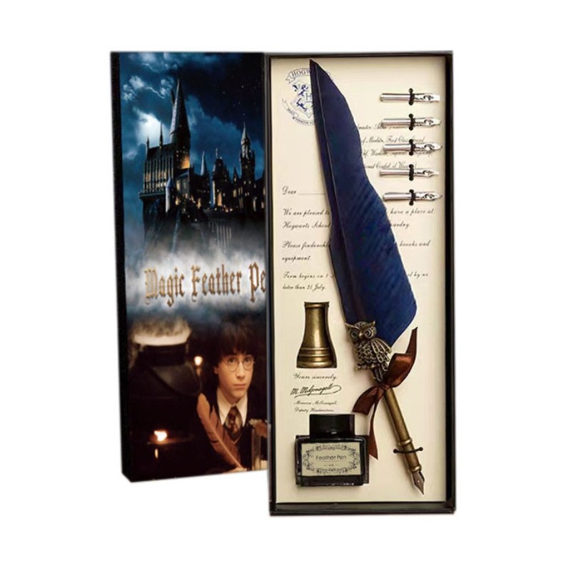 Confezione Penna Blu Ad Inchiostro Harry Potter