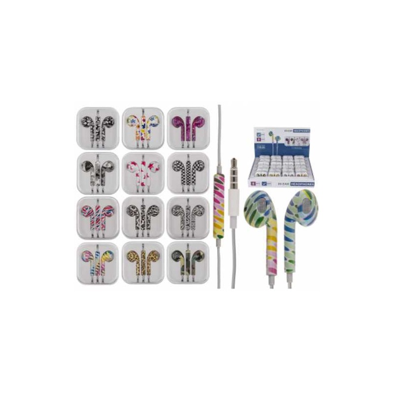 cuffieIN EAR con microfono & cavo ca. 110cm,12 ass , in box di plastica , 24pz per display