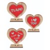 CUORE DA TAVOLO 10 cm IN LEGNO E GLITTER ORDINE MINIMO 9 PZ. ASSORTITI