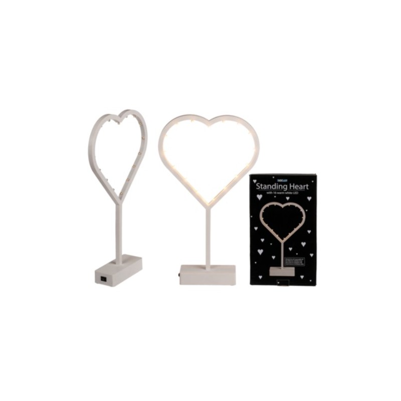 Cuore in plastica su base con 16 LED bianco caldo,ca. 22 x 38, 5 cm, per 3 pile mignon (AA), in confezione regalo