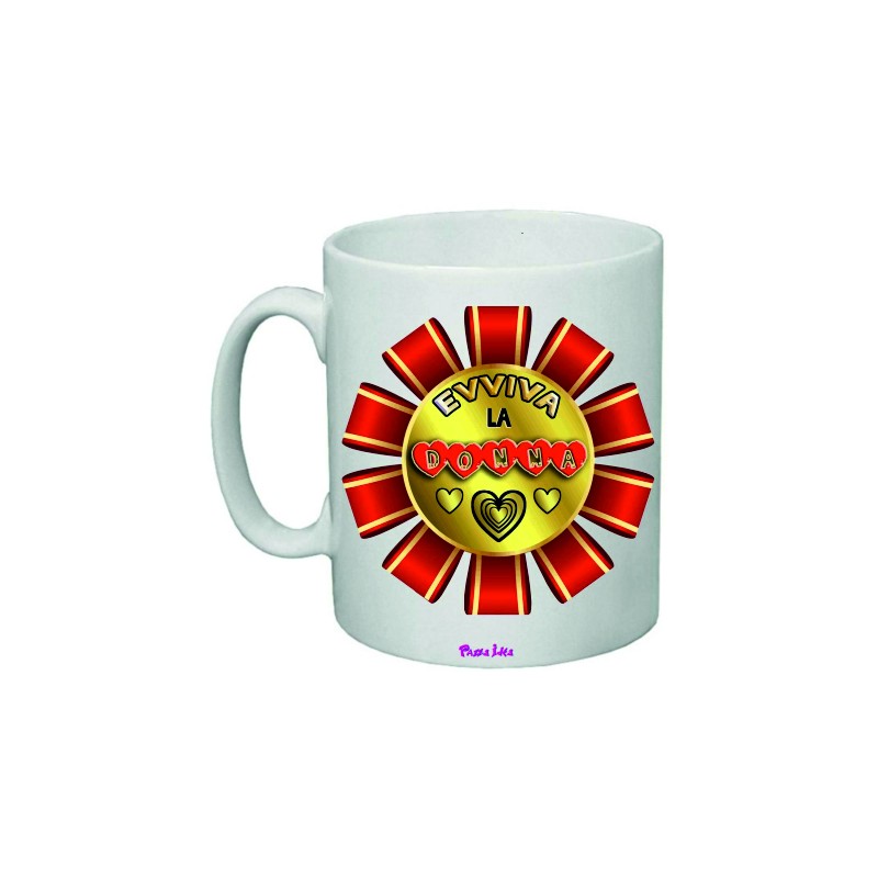 Tazza in ceramica pazza idea festa della donna cm 8x10 con frase evviva la donna