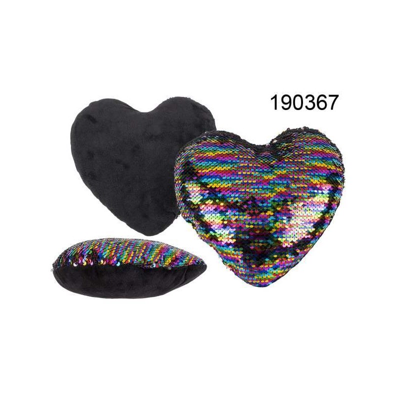 Cuscino in paillettes arcobaleno, Cuore, 50% PET 50% poliestere, ca. 25 x 25 cm, in borsa di plastica, 432/PALEAN 4029811408412