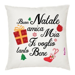 Cuscino in poliestere con frase: buon natale amica mia. ti voglio beneM 40x40