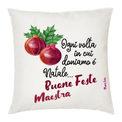 Cuscino in poliestere con frase: buone feste maestraM 40x40