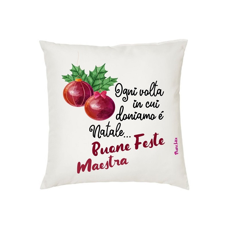 Cuscino in poliestere con frase: buone feste maestraM 40x40