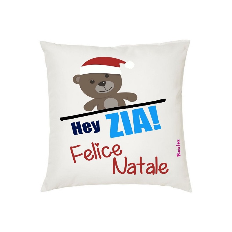 Cuscino in poliestere con frase: hey zia, felice nataleM 40x40