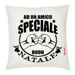 Cuscino in poliestere con frase:ad un amico speciale, buon natale.M 40x40