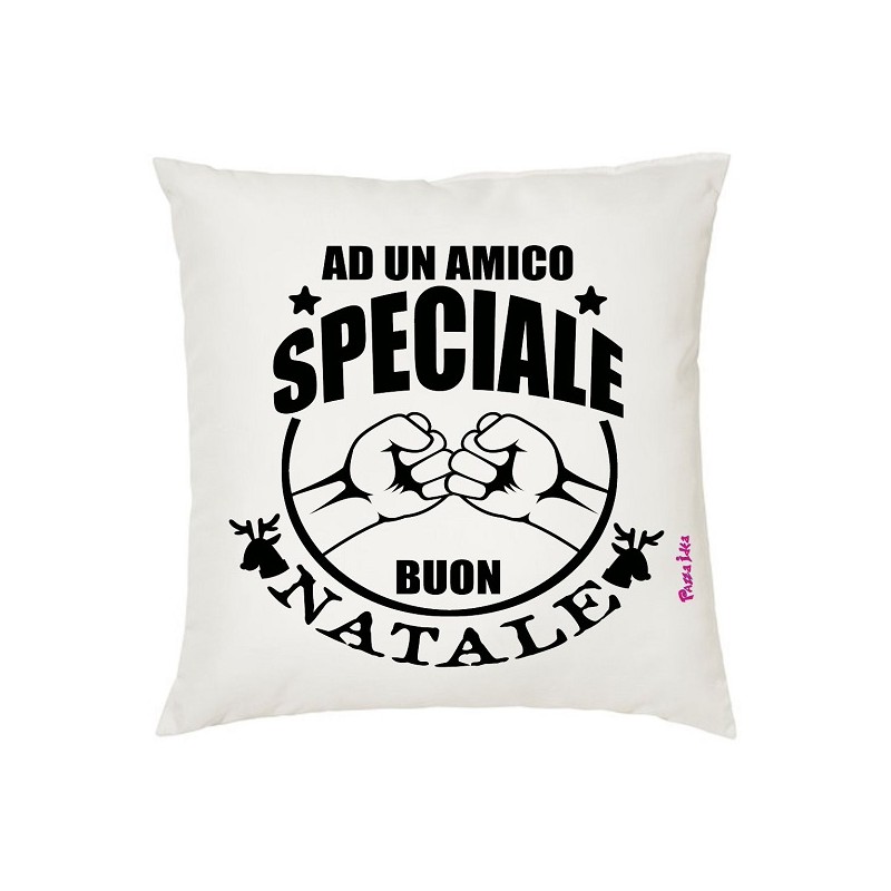 Cuscino in poliestere con frase:ad un amico speciale, buon natale.M 40x40