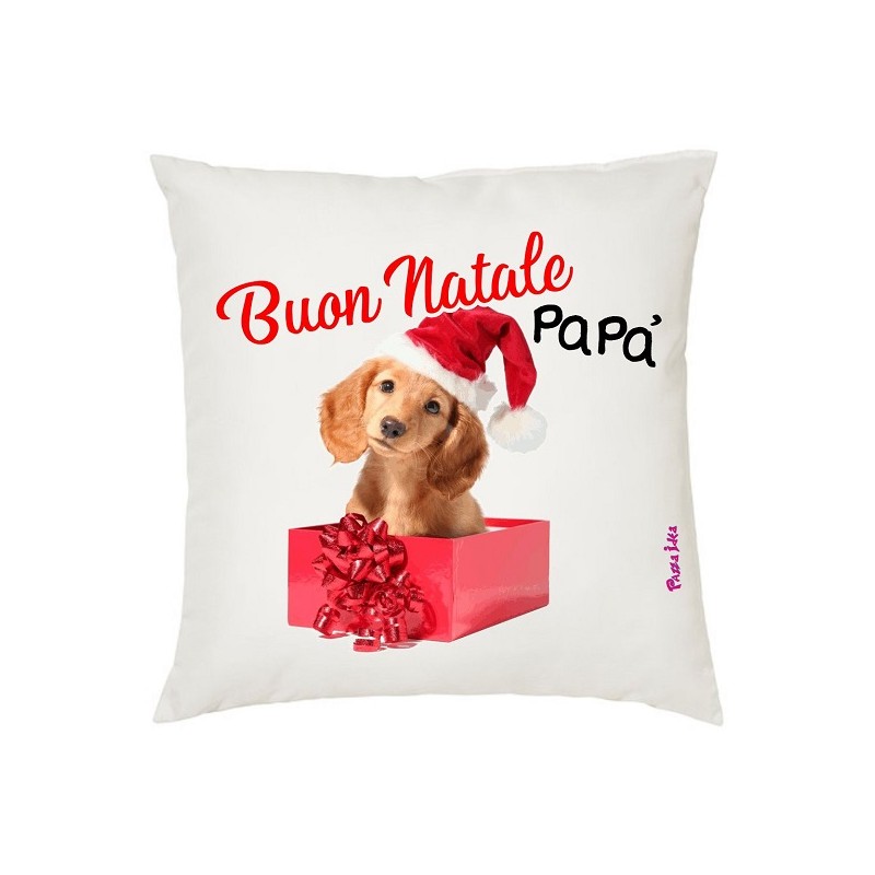 Cuscino in poliestere con frase:buon natale papa'.M 40x40