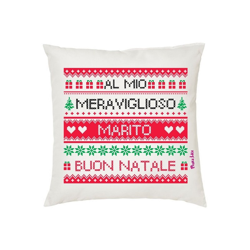 Cuscino poliestere con frase: al mio meraviglioso marito, buon natale.M 40x40