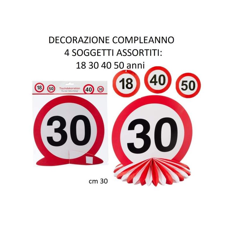 decorazione compleanno per tavolo cm 25x25 assortiti n18,30,40,50 anni