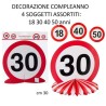 decorazione compleanno per tavolo cm 25x25 assortiti n18,30,40,50 anni