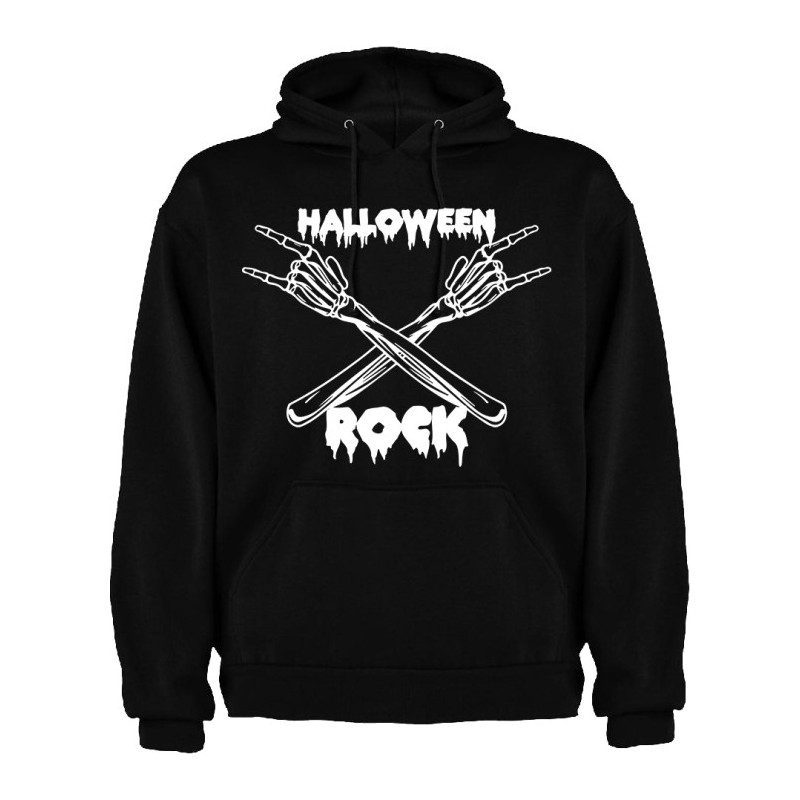 Felpa nera con cappuccio con stampa halloween rock