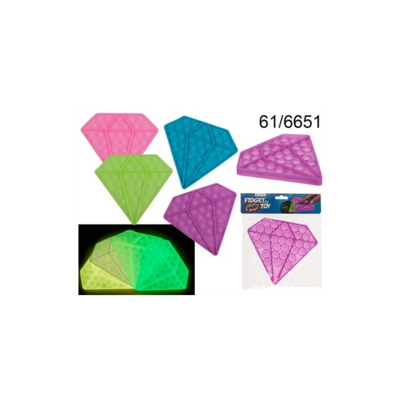 Fidget Pop it Toy, Diamant, fluorescenti,4 colori ass., in silicone, ca. 17 x 15,2 x 1,5 cm