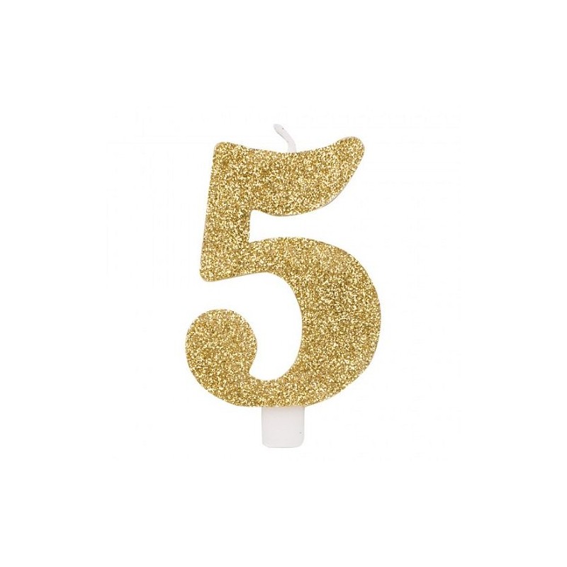 Givi Italia 50835 Numeral glitter Candle N5, oro, 9.5 cm