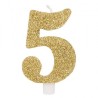 Givi Italia 50835 Numeral glitter Candle N5, oro, 9.5 cm