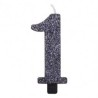 Givi Italia 50851 Numeral glitter Candle N1, nero, 9.5 cm