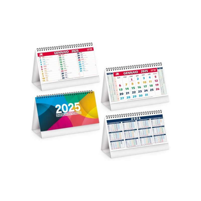 kit 100 Calendario da tavolo mensile 13 fogli con spirale. Festività internazionali. Personalizzato con vostro logo adesivo su 