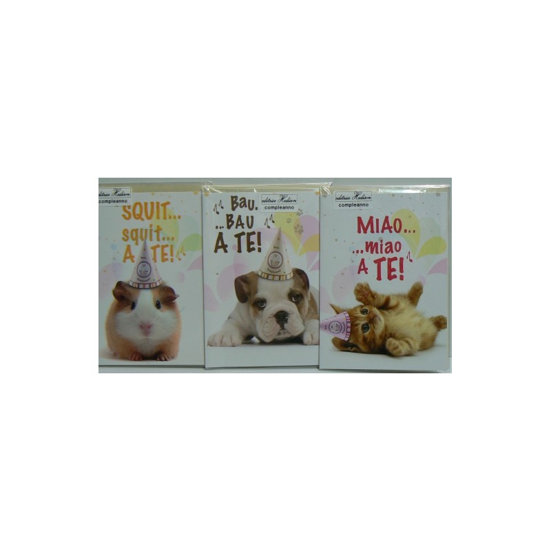 KIT 12 BIGLIETTI COMPLEANNO ANIMALI ASSORTITI IN 4 SOGGETTI