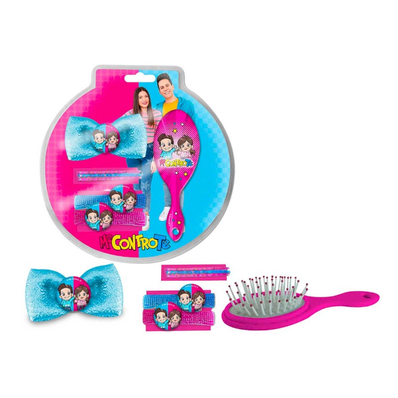 kit accessori capelli me contro te e contiene 1 mini spazzola, 3 forcine per capelli, 2 elastici per caoelli e 1 fermaglio per 