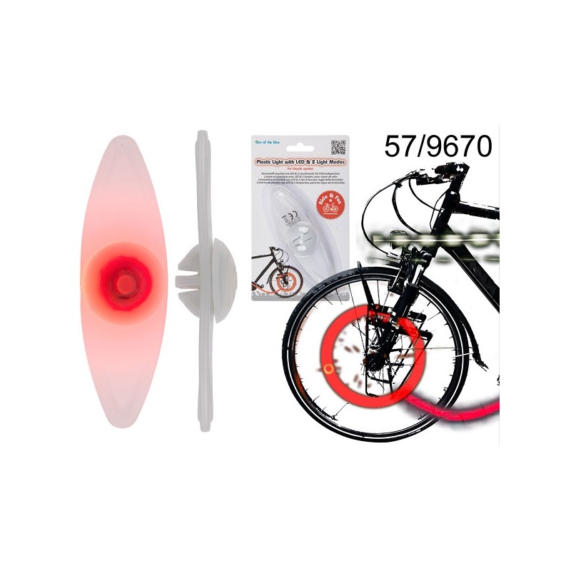 Lampadina in plastica con LED & 2 tipi di luce per raggi della bicicletta, pile incl., ca. 12 cm, su blister