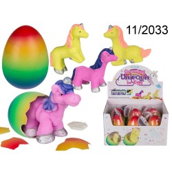 11/2033 - Unicorno crescente nell'uovo, ca. 11 x 7 cm, 3 colori ass. 6 pz. per display, EAN 4029811391653