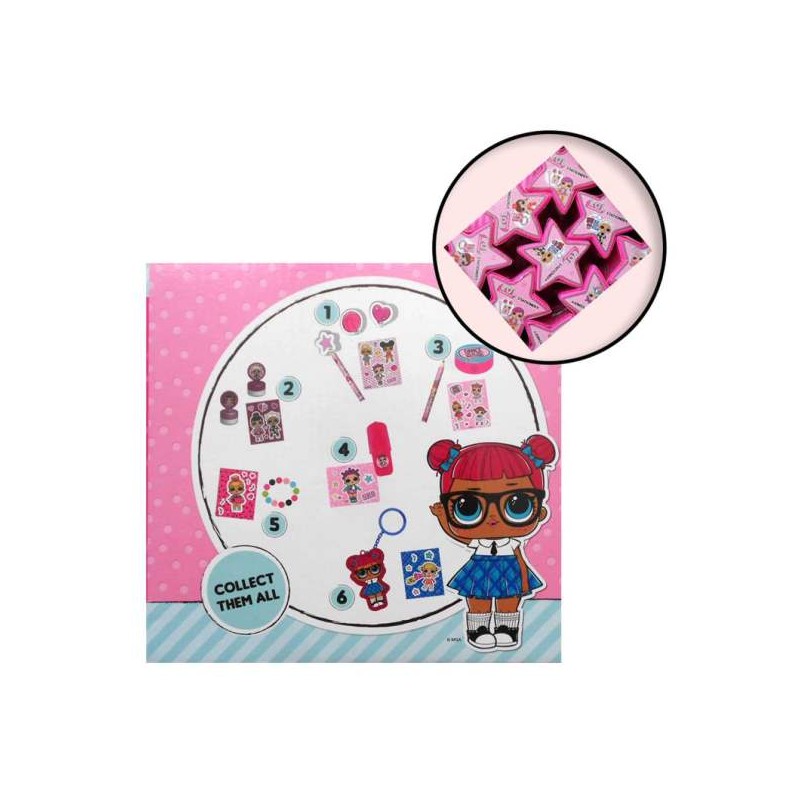 lol surprise small stationery stelkle assortite con portachiavi, penne, gomme,stickers ecc... display pz 24