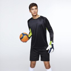 Maglia da portiere unisex.1. Manica lunga con gomiti imbottiti.2. Pannelli in contrasto all'interno delle maniche.3. Dettagli i